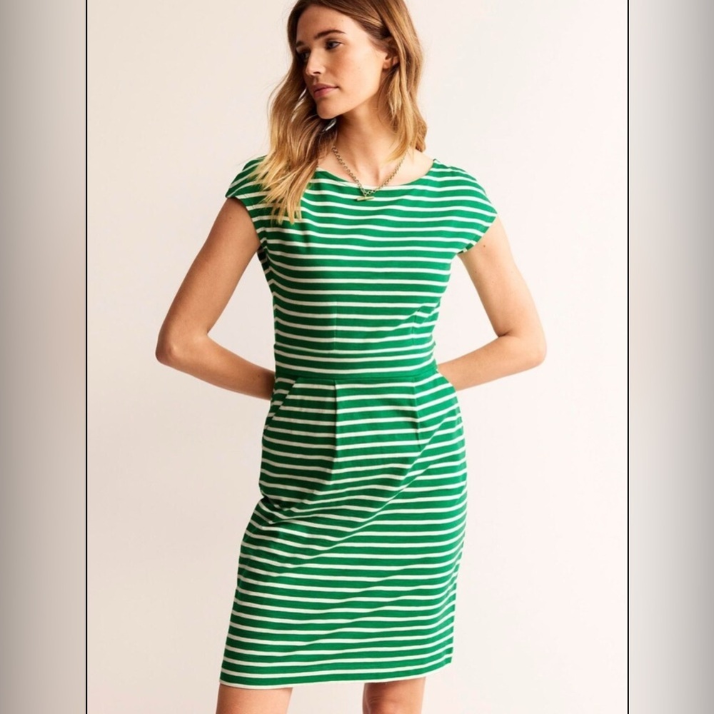 NWT Boden Florrie Jersey Dress – Green/Ivory Stripe – Size 4 | 100% Cotton